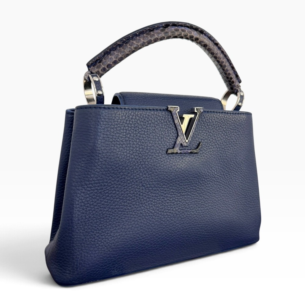 Louis Vuitton Capucines BB Blue Taurillon Leather Python Exotic Top Handle Bag